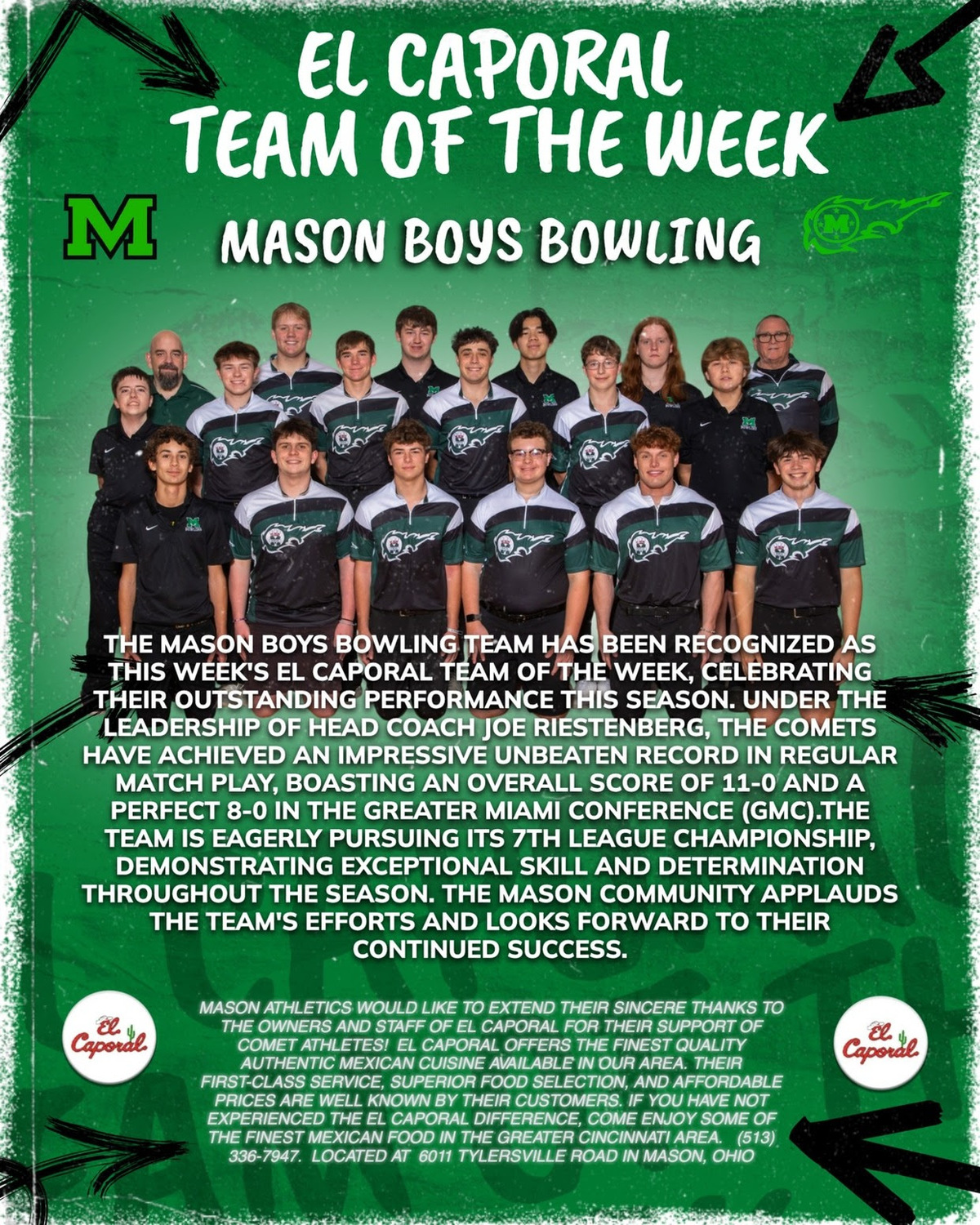 The Boys Bowling Team has been honored as this week’s El Caporal Team of the Week!